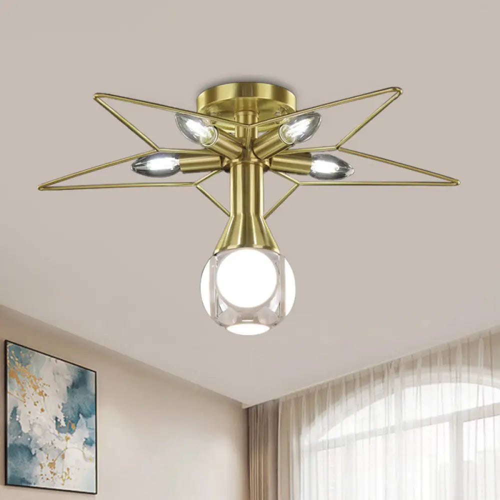 DecorBites™ DecorBites™ Modern Semi-Flush Mount Ceiling Lamp - 6 Bulbs, Metal Shade, White/Red Star Design - Bedroom Lighting