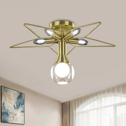 DecorBites™ DecorBites™ Modern Semi-Flush Mount Ceiling Lamp - 6 Bulbs, Metal Shade, White/Red Star Design - Bedroom Lighting