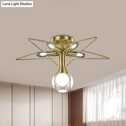 DecorBites™ DecorBites™ Modern Semi-Flush Mount Ceiling Lamp - 6 Bulbs, Metal Shade, White/Red Star Design - Bedroom Lighting