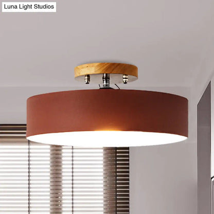 DecorBites™ DecorBites™ Modern Semi-Mount Drum Light: 1-Light 12" W Metal Fixture in Gray/White/Red/Pink for Living Room Ceiling