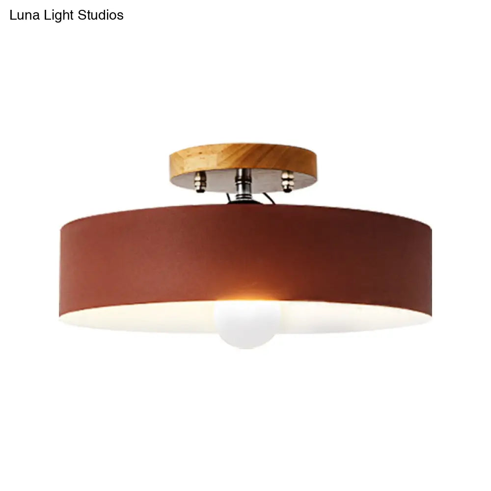 DecorBites™ DecorBites™ Modern Semi-Mount Drum Light: 1-Light 12" W Metal Fixture in Gray/White/Red/Pink for Living Room Ceiling