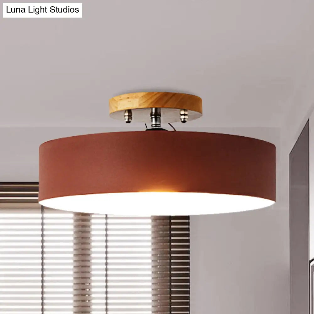 DecorBites™ DecorBites™ Modern Semi-Mount Drum Light: 1-Light 12" W Metal Fixture in Gray/White/Red/Pink for Living Room Ceiling