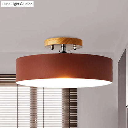 DecorBites™ DecorBites™ Modern Semi-Mount Drum Light: 1-Light 12" W Metal Fixture in Gray/White/Red/Pink for Living Room Ceiling