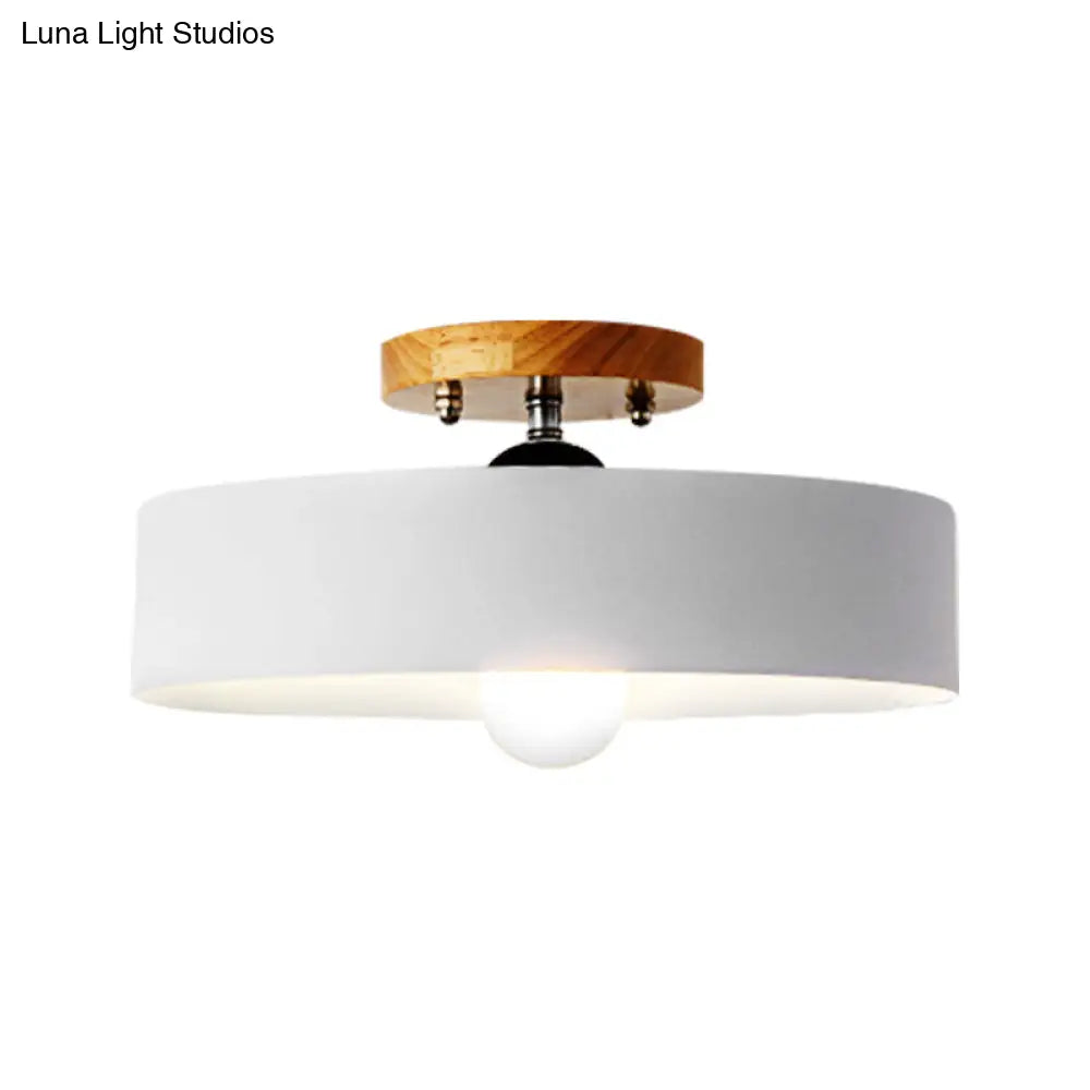 DecorBites™ DecorBites™ Modern Semi-Mount Drum Light: 1-Light 12" W Metal Fixture in Gray/White/Red/Pink for Living Room Ceiling