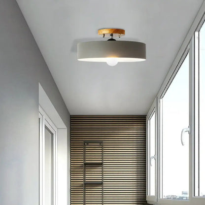 DecorBites™ DecorBites™ Modern Semi-Mount Drum Light: 1-Light 12" W Metal Fixture in Gray/White/Red/Pink for Living Room Ceiling