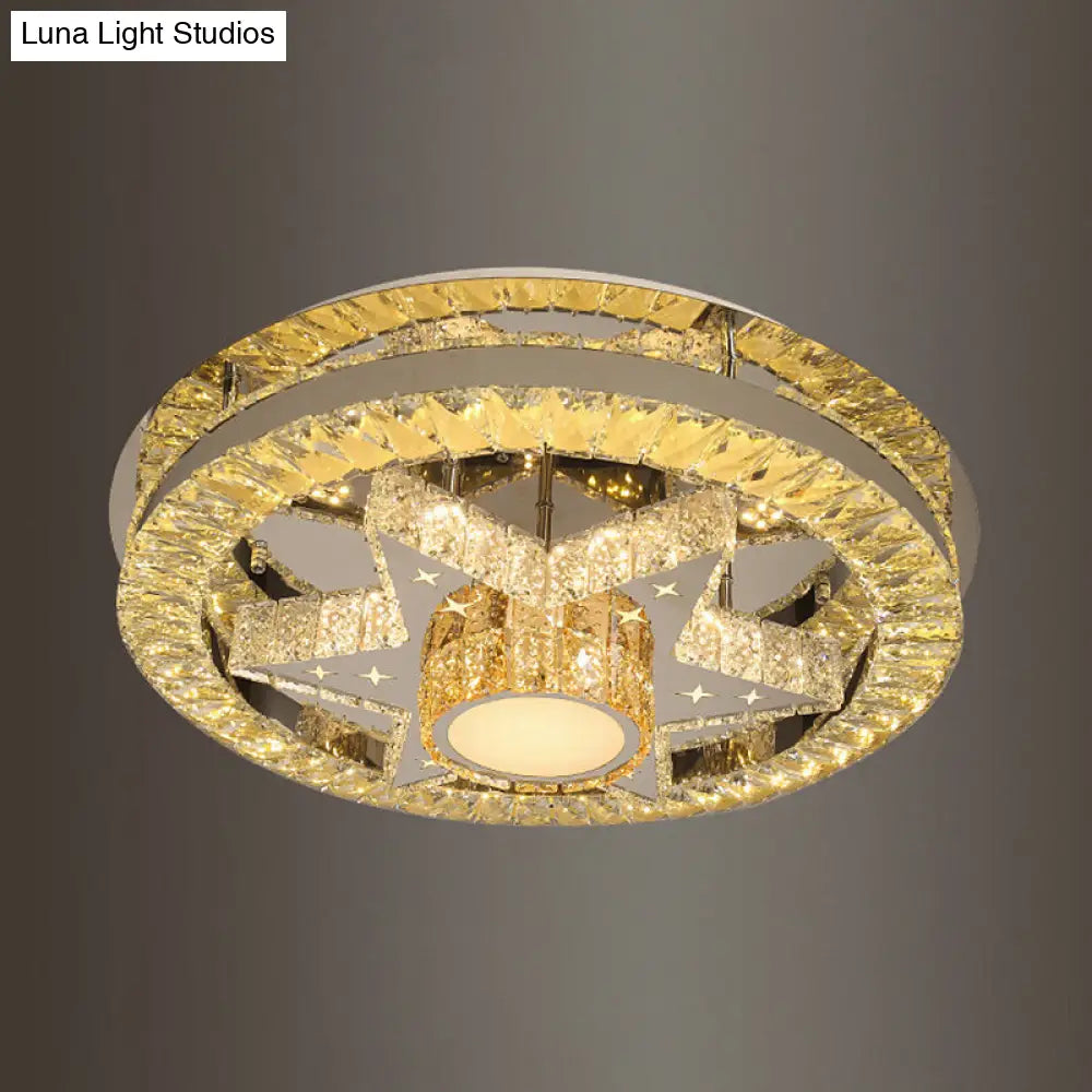 DecorBites™ DecorBites™ Modern Semi Mount LED Ceiling Light with Crystal Accents - Clover/Star Bedroom Lighting in Chrome