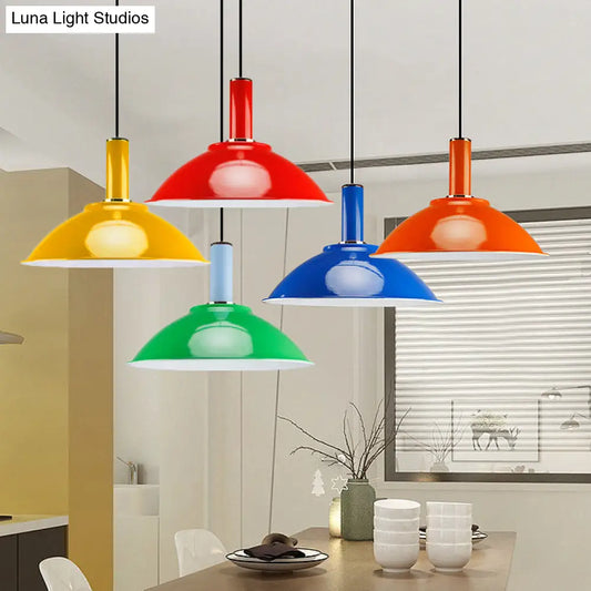 Modern Shallow Bowl Pendant Light in Vibrant Aluminum Finish, Multiple Color Options for Retail Spaces