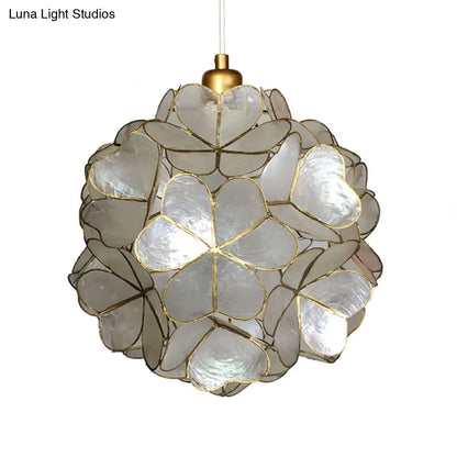 Modern Shell Globe Pendant: Elegant 1-Light Hanging Ceiling Fixture in White/Beige