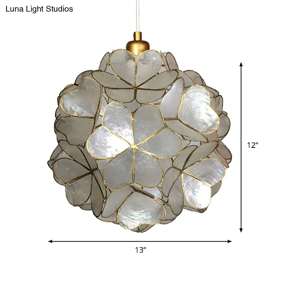 Modern Shell Globe Pendant: Elegant 1-Light Hanging Ceiling Fixture in White/Beige