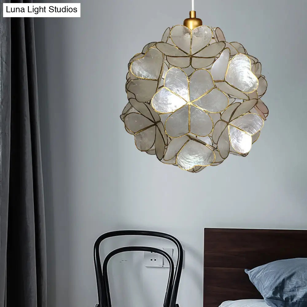 Modern Shell Globe Pendant: Elegant 1-Light Hanging Ceiling Fixture in White/Beige