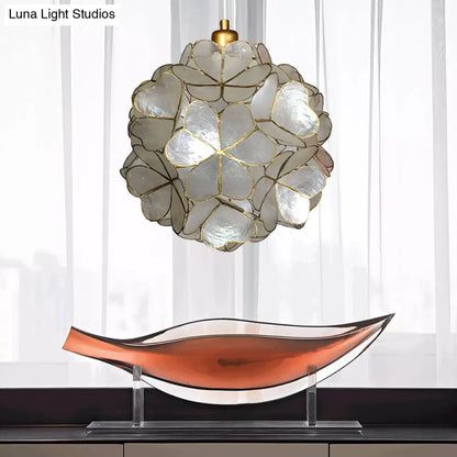 Modern Shell Globe Pendant: Elegant 1-Light Hanging Ceiling Fixture in White/Beige