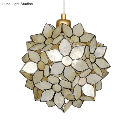 Modern Shell Globe Pendant: Elegant 1-Light Hanging Ceiling Fixture in White/Beige