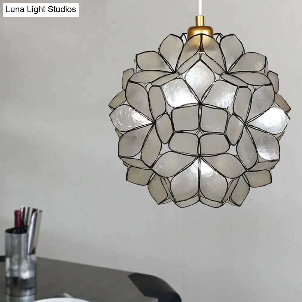 Modern Shell Globe Pendant: Elegant 1-Light Hanging Ceiling Fixture in White/Beige