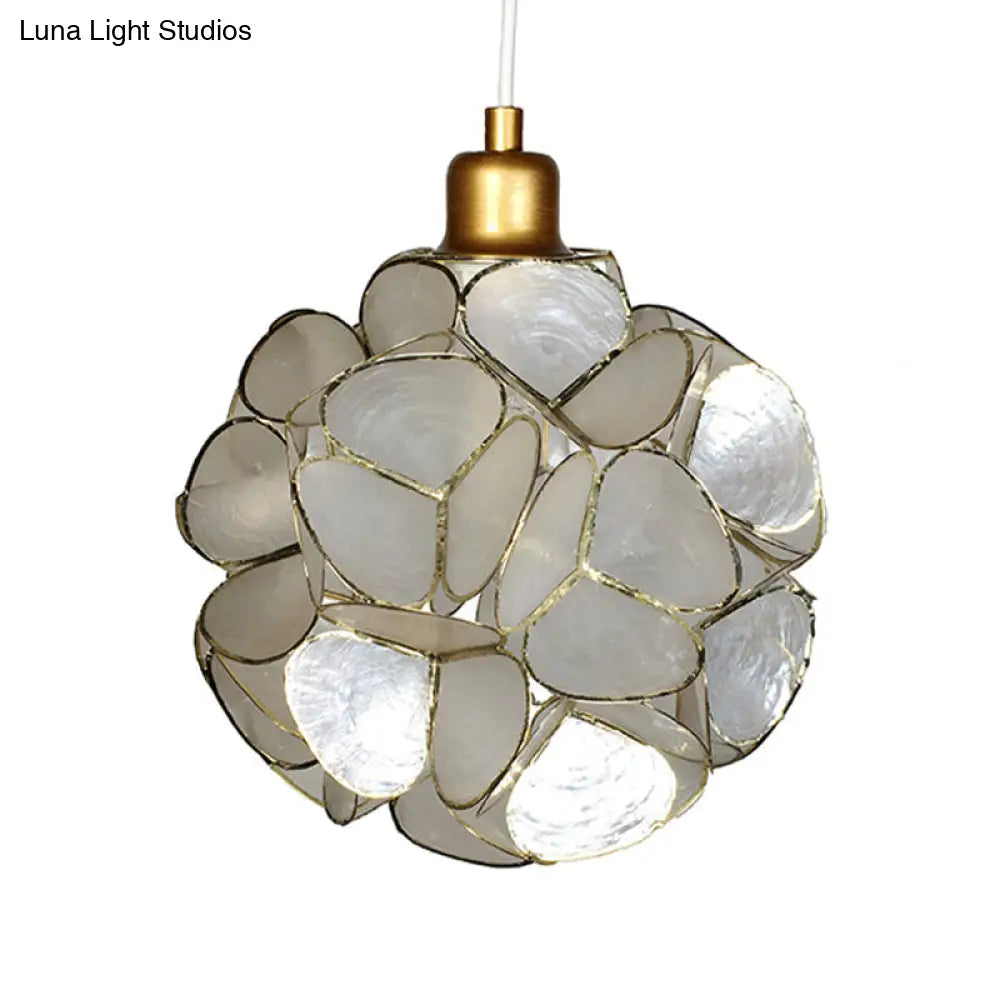 Modern Shell Globe Pendant: Elegant 1-Light Hanging Ceiling Fixture in White/Beige