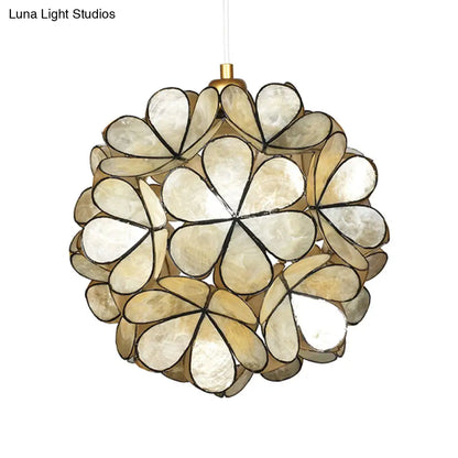 Modern Shell Globe Pendant: Elegant 1-Light Hanging Ceiling Fixture in White/Beige