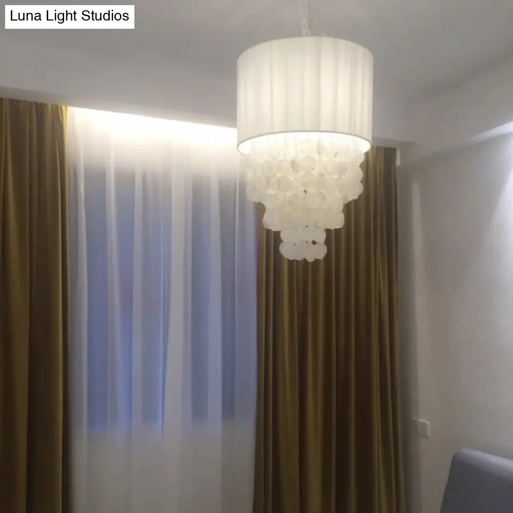 Lámpara colgante moderna con forma de concha - Kit de luz cilíndrica de 12"/18" de diámetro, 4 luces - Blanca