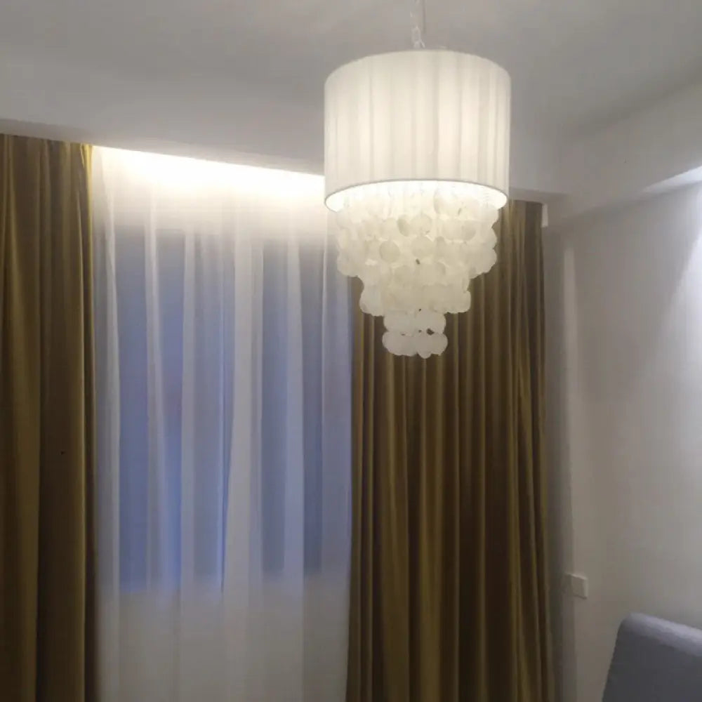 Lámpara colgante moderna con forma de concha - Kit de luz cilíndrica de 12"/18" de diámetro, 4 luces - Blanca