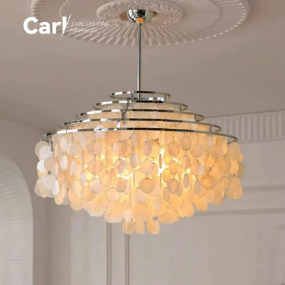Modern Shell Pendant Chandelier in Gold or Chrome