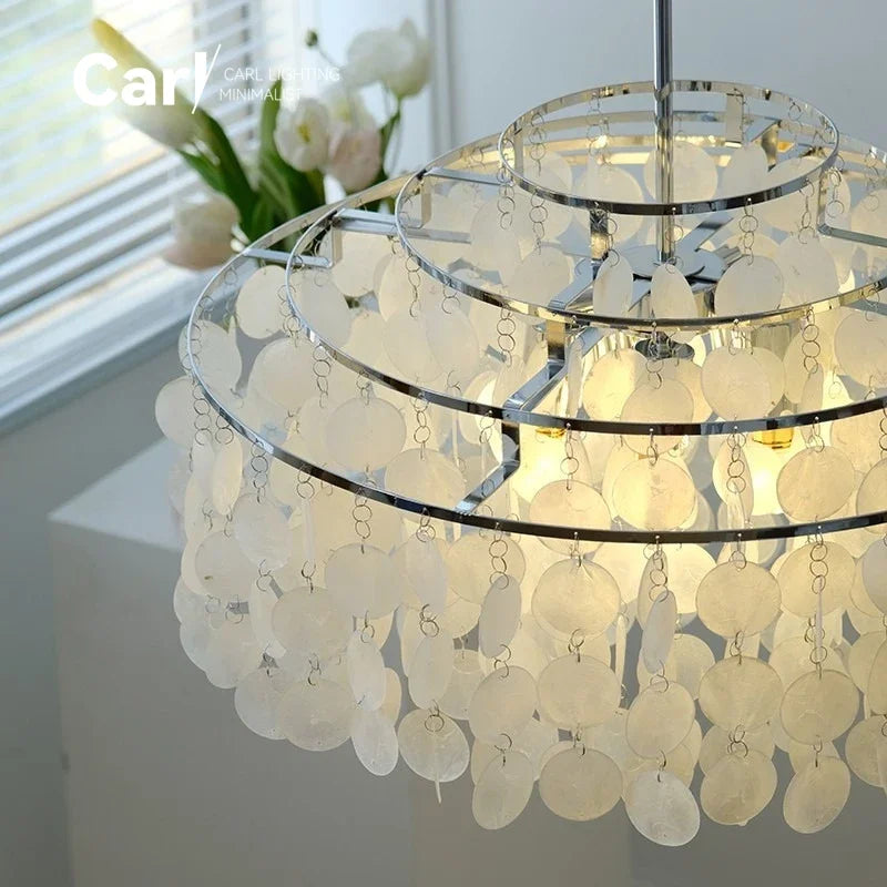 Modern Shell Pendant Chandelier in Gold or Chrome