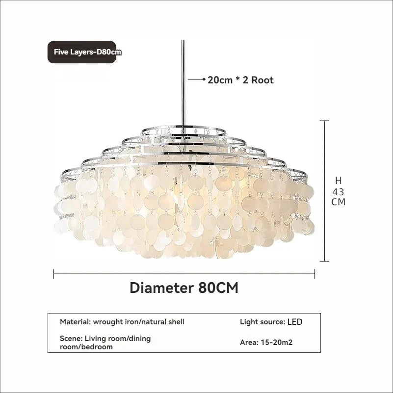 Modern Shell Pendant Chandelier in Gold or Chrome