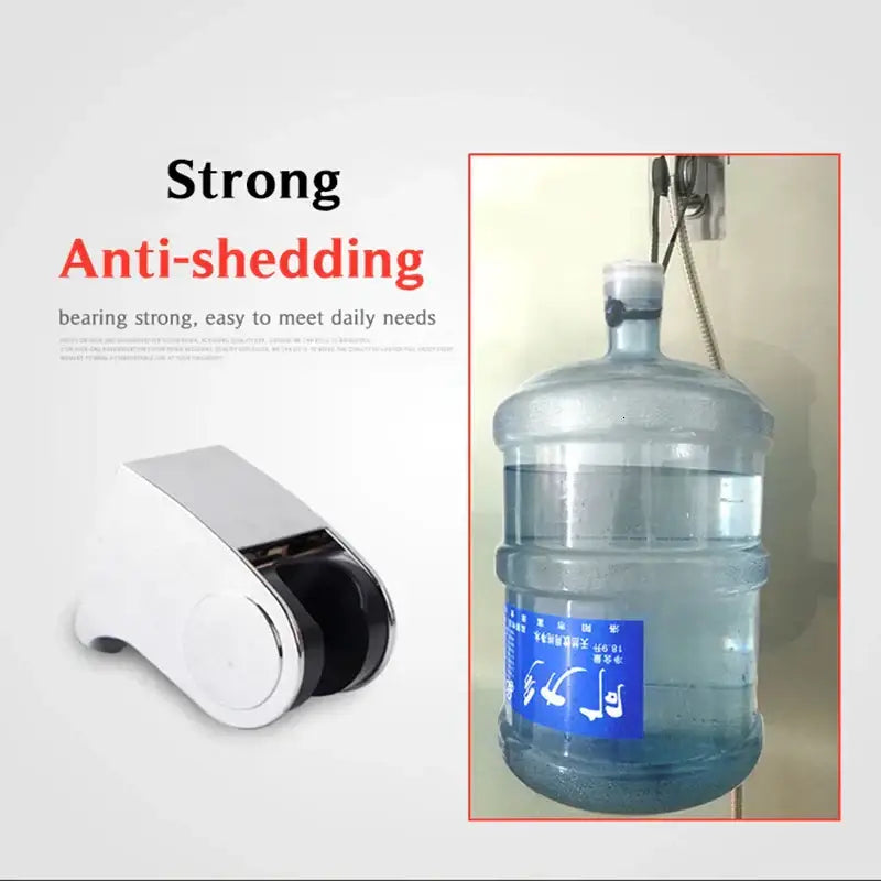 Modern silver adjustable shower holder made of silver and black plastic with sleek decorbites adjustable self-adhesive design