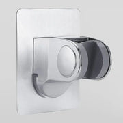 Modern silver adjustable decorbites shower holder with a sleek circular grip for bathroom wall mount use