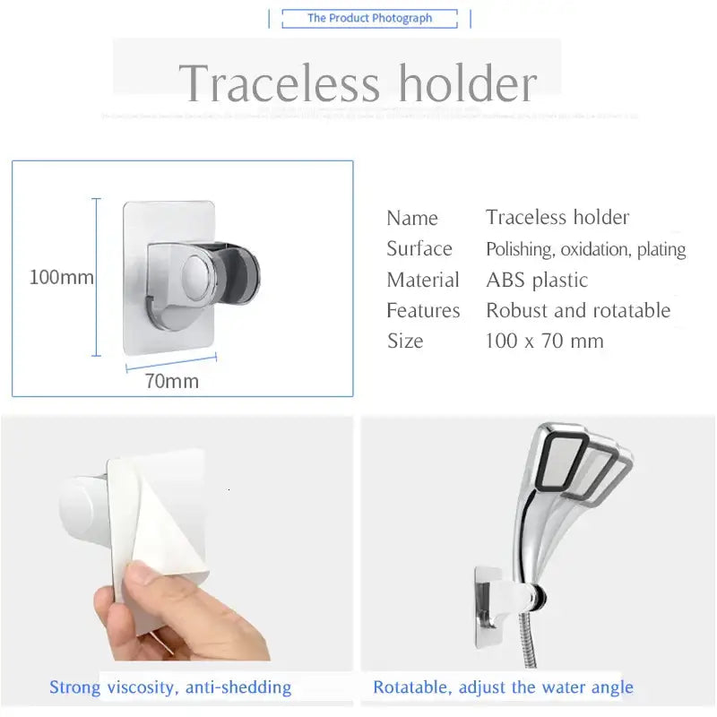 Modern silver adjustable shower holder made of silver-plated abs plastic with a sleek rotatable design decorbites adjustable self-adhesive