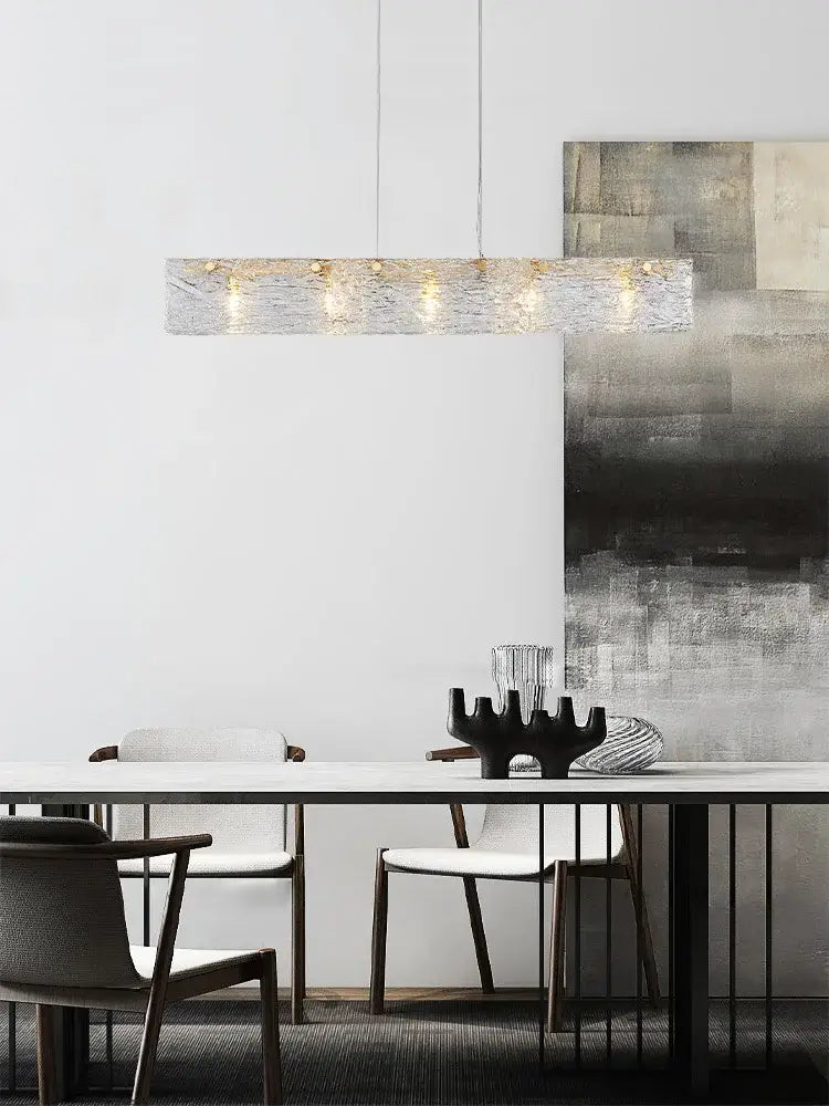 Modern silver and gold glass chandelier dining room pendant light with textured translucent glass and warm-toned bulbs decorbites glass chandelier