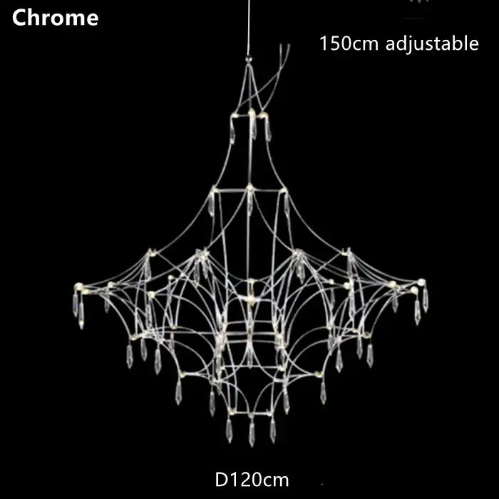 Modern silver and golden lustre crystal chandelier with spiderweb design and crystal droplets adjustable to 150cm height decorbites golden lustre