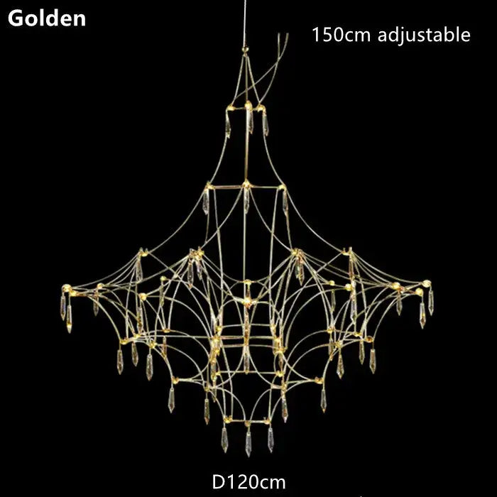 Modern silver and golden lustre crystal chandelier with geometric design and crystal droplets by decorbites for living room decor
