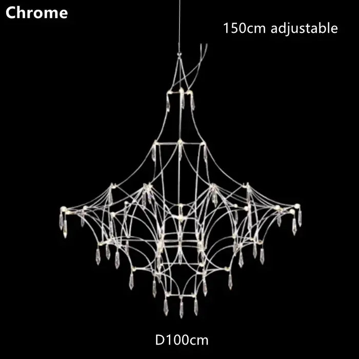 Modern silver and golden lustre crystal chandelier with 150cm adjustable height and web-like design by decorbites golden lustre