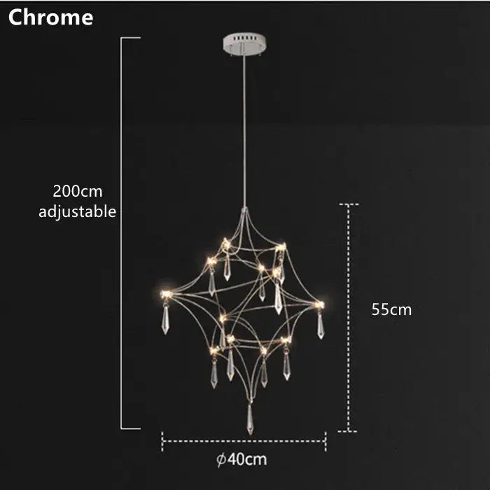 Modern silver and golden lustre crystal chandelier with chrome finish, starburst design, and warm led lights by decorbites golden lustre