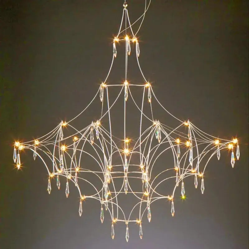 Modern silver and golden lustre crystal chandelier with white wireframe and dangling crystals for living room decorbites golden lustre