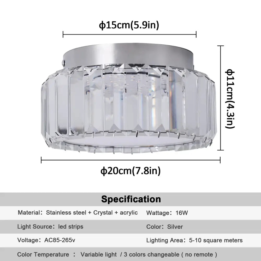 A modern silver ceiling lamp featuring big crystal led faceted panels and an acrylic base for living room use