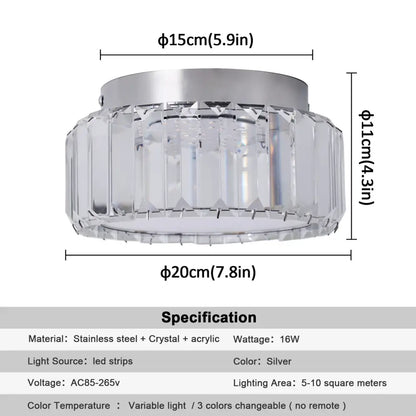 A modern silver ceiling lamp featuring big crystal led faceted panels and an acrylic base for living room use