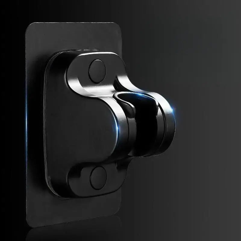 Modern silver and black shower holder bracket with black matte finish and adjustable arm for bathroom use