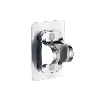 Modern silver and black chrome-finished stainless steel shower holder bracket with sleek wall-mounted design for bathrooms