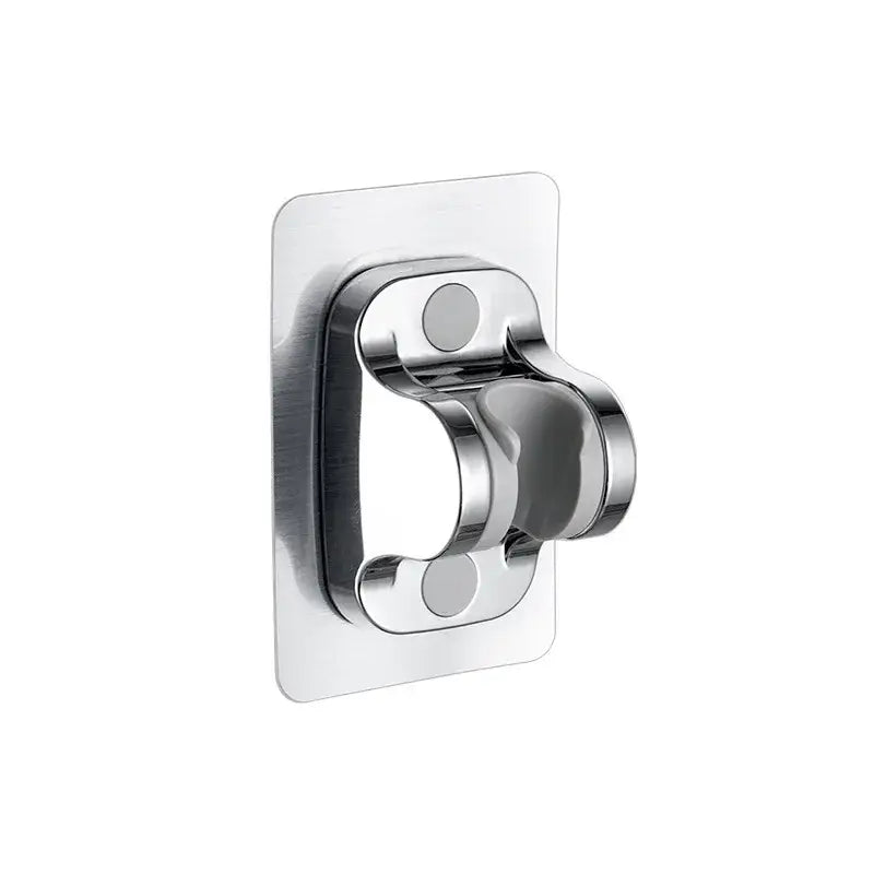 Modern silver and black chrome-finished stainless steel shower holder bracket with sleek wall-mounted design for bathrooms
