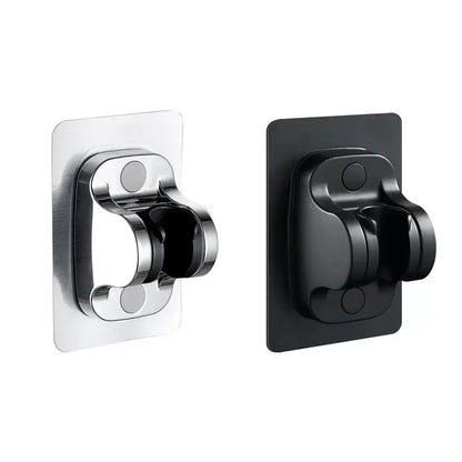 Modern silver and black adjustable shower holder bracket with sleek design for bathroom use and phone stand holders