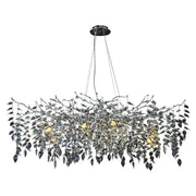 Modern silver and black leaf-shaped crystal chrome chandelier with branch-like design for living room lighting