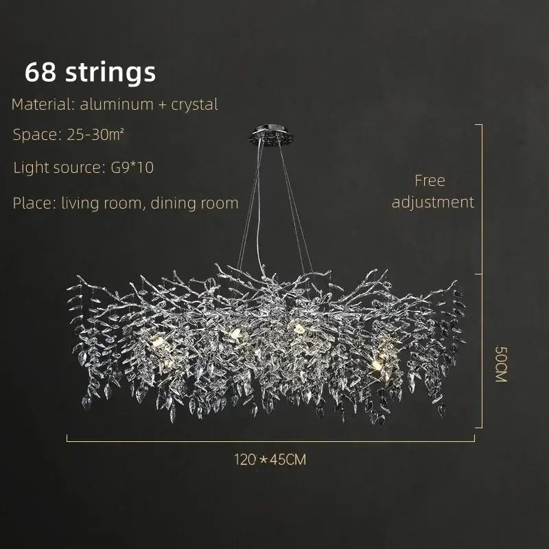 Modern silver and black crystal pendant chandelier with branching aluminum frame and leaf-shaped crystals for dining rooms decorbites crystal pendant