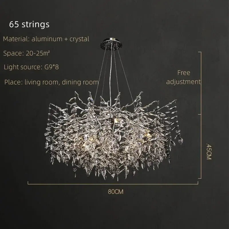 Elegant modern silver and black decorbites crystal pendant chandelier with 65 aluminum and clear crystal strings for dining room