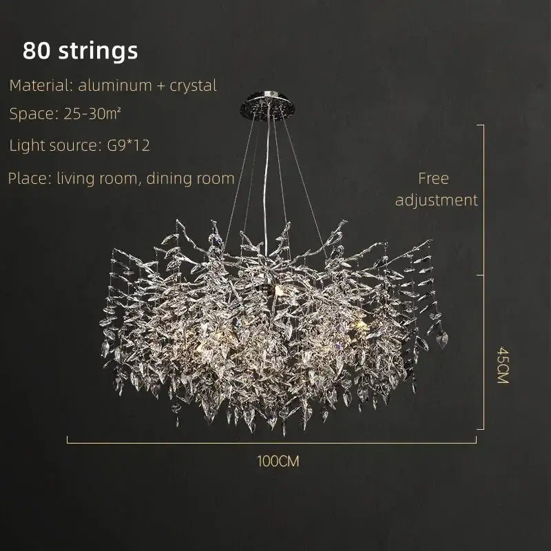 Modern silver and black decorbites crystal pendant chandelier with 80 aluminum and clear crystal strings for dining room decor