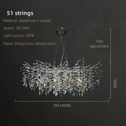 Modern silver and black decorbites crystal pendant chandelier with 51 crystal strings for living room or dining area decor