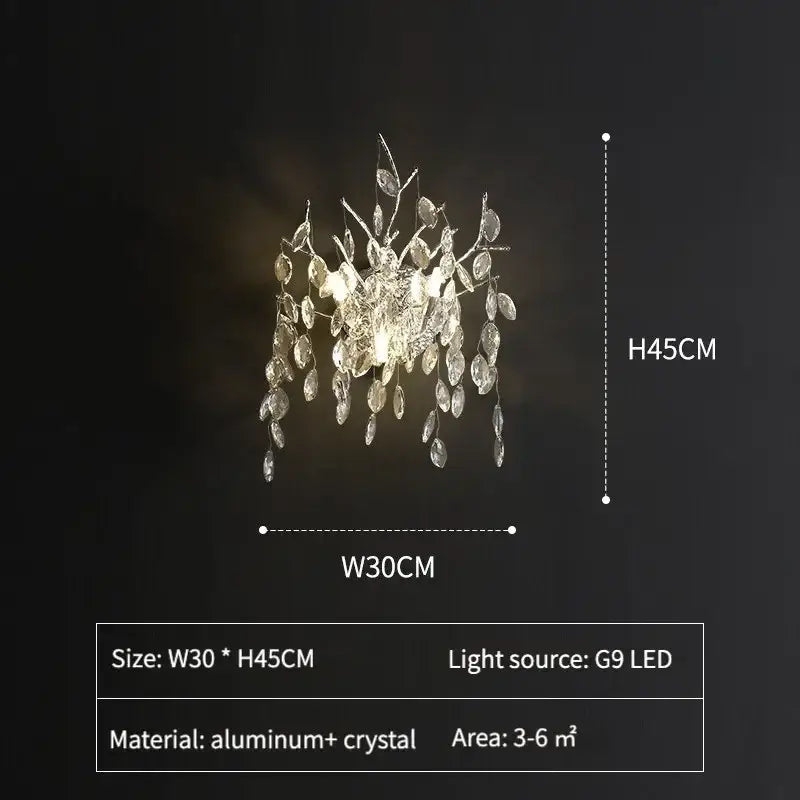 Elegant decorbites crystal pendant chandelier with silver aluminum leaves and branches for modern dining room decor
