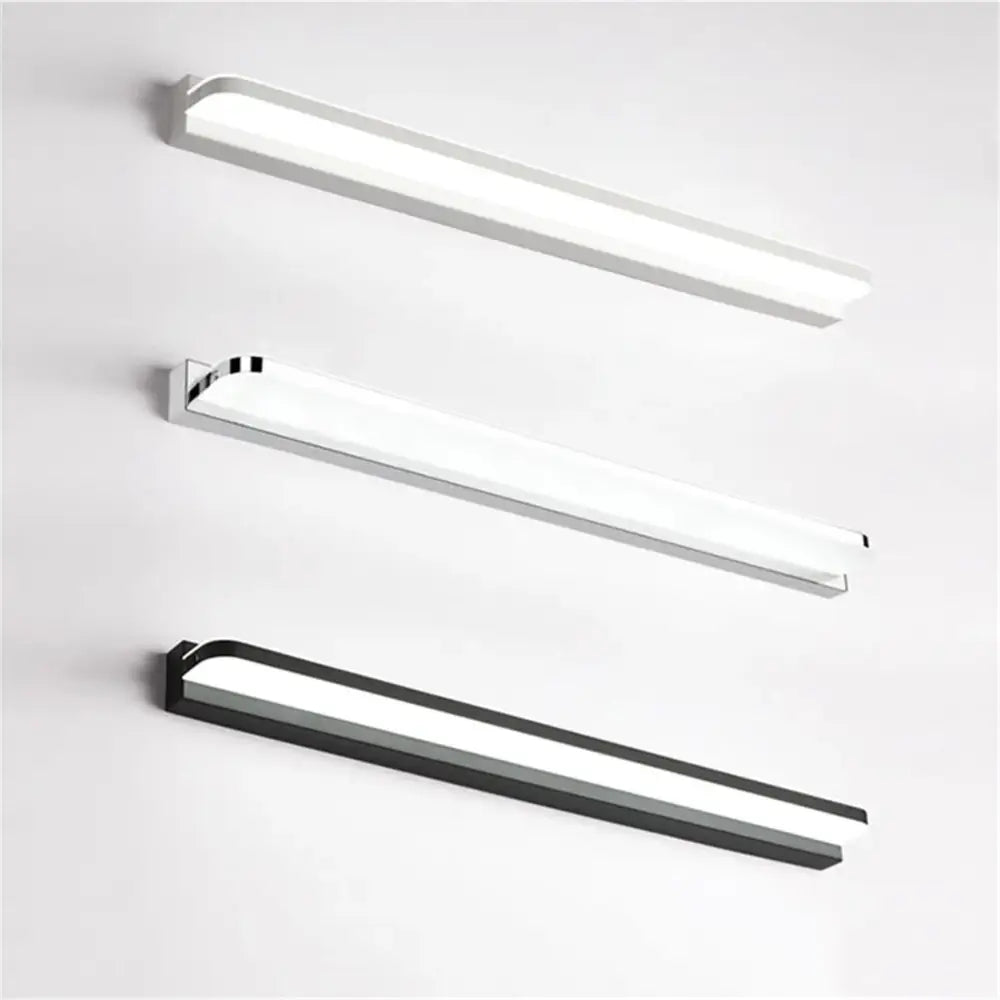 Modern silver and black led vanity light with sleek rectangular design for bathroom wall lighting