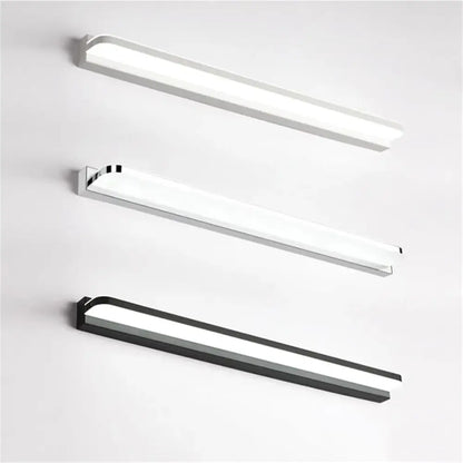 Modern silver and black led vanity light with sleek rectangular design for bathroom wall lighting