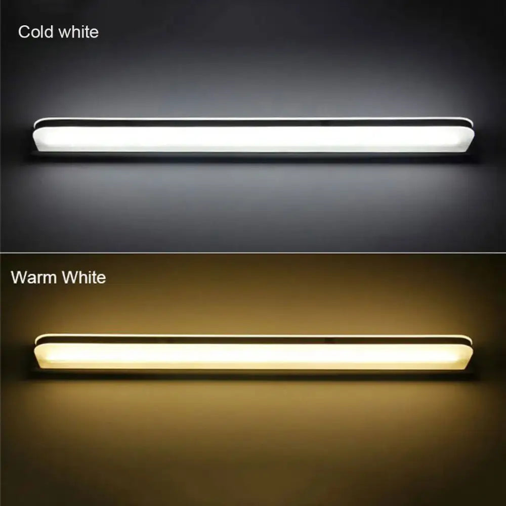 Modern silver and black led vanity light with rectangular frame and frosted glass diffuser in cold or warm white lighting