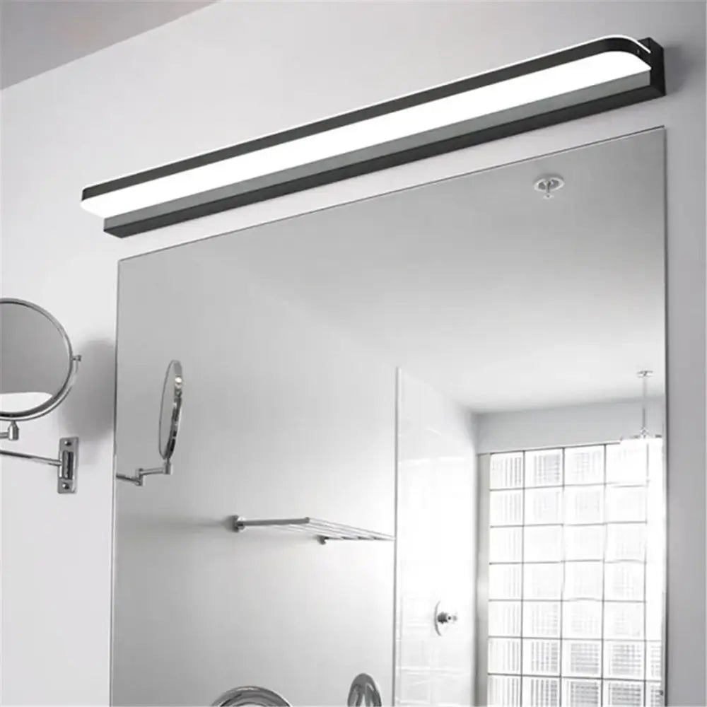 Modern silver and black led vanity light with black-framed rectangular design and bright white illumination for bathroom wall lighting
