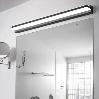 Modern silver and black led vanity light with black-framed rectangular design and bright white illumination for bathroom wall lighting